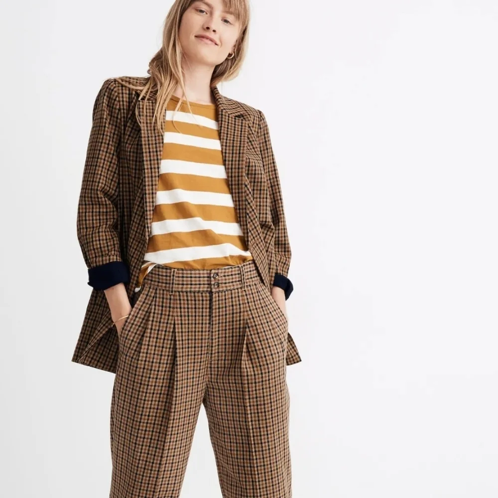 Madewell Caldwell Double Breasted Blazer Desert Check Size XS AA305